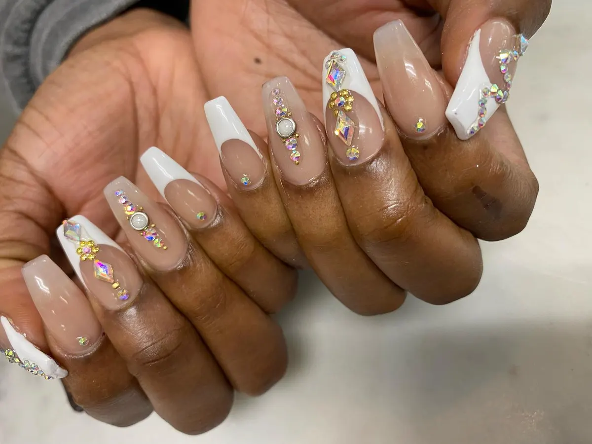 Blue botanical nail design