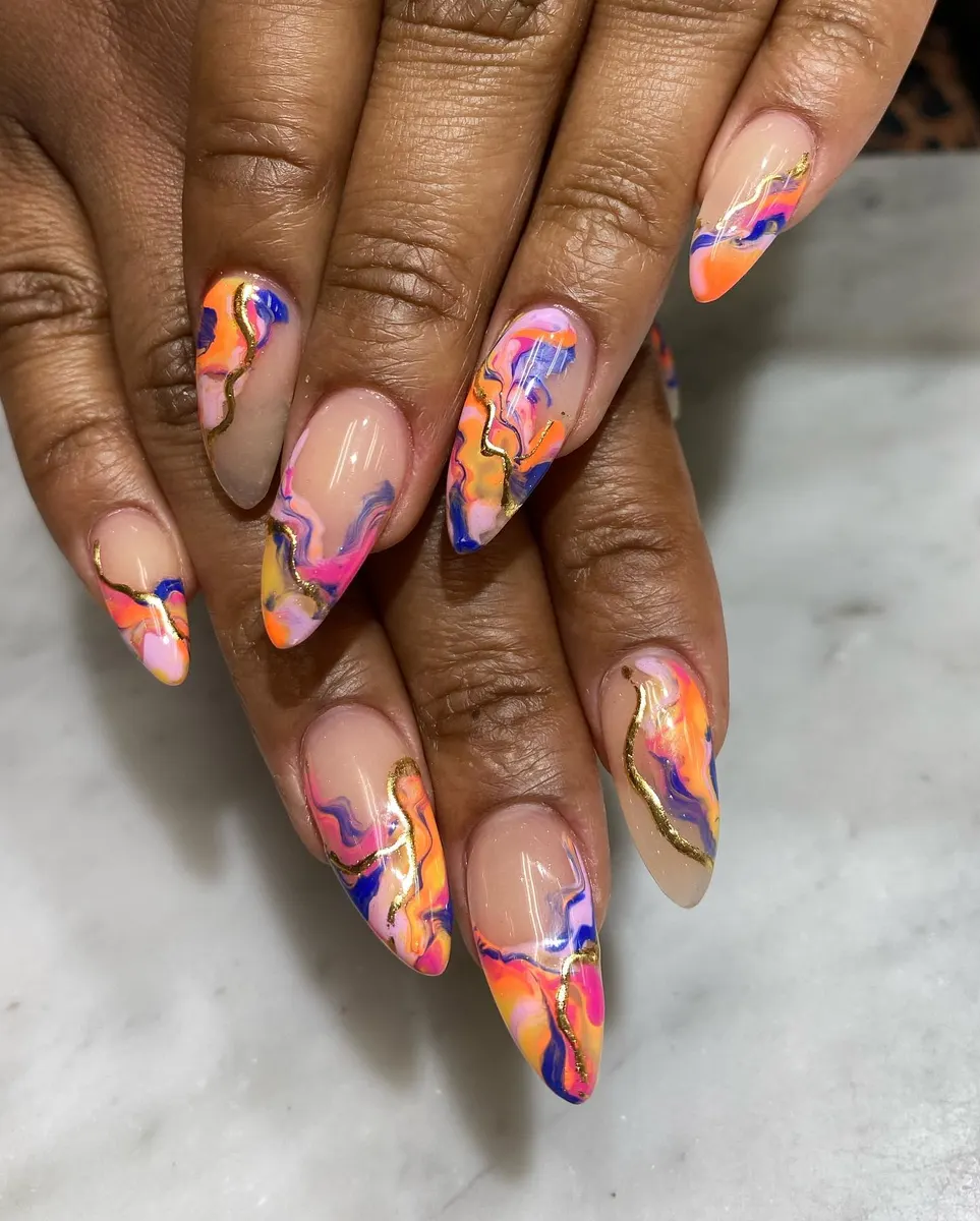 Colorful candy swirl nail art