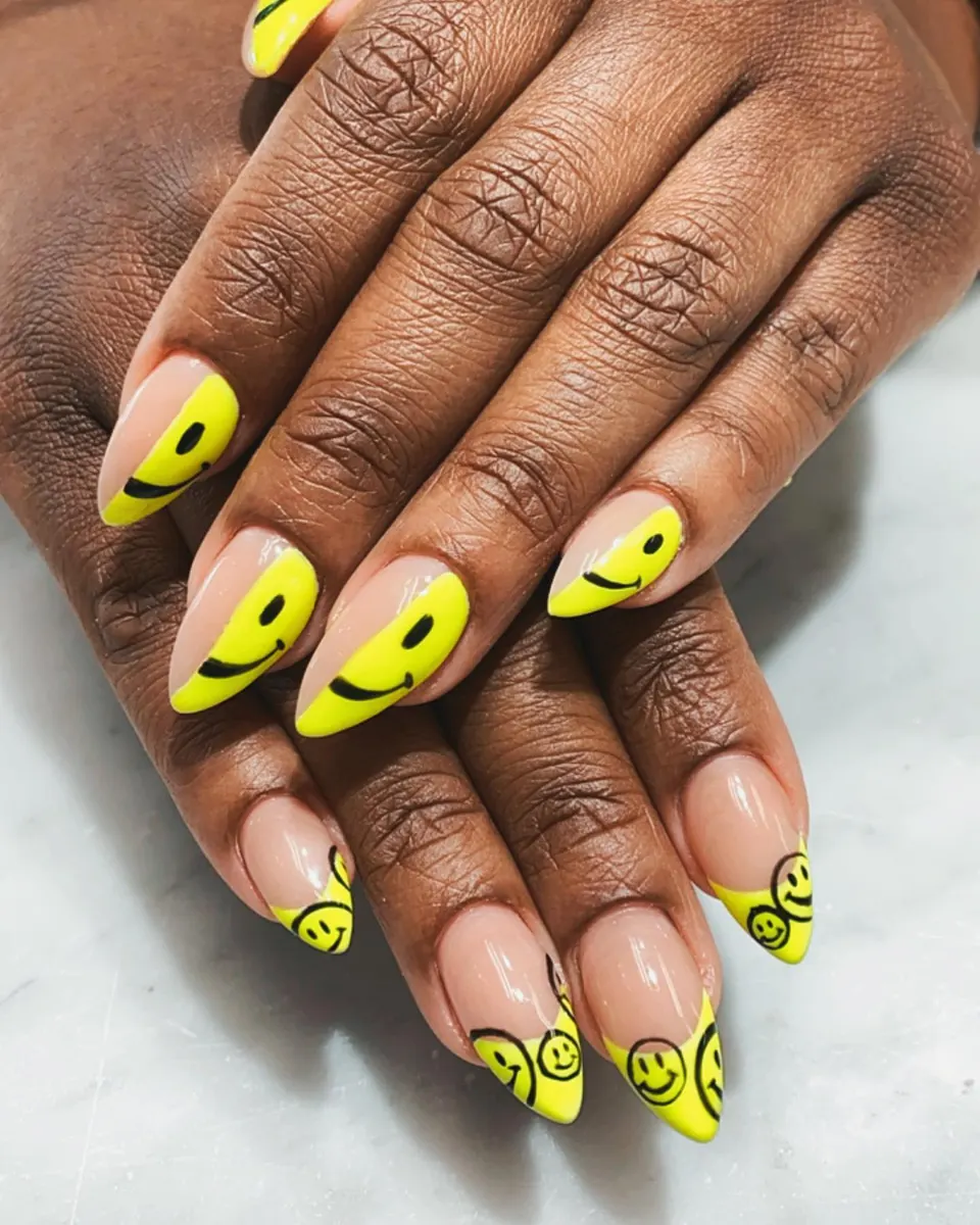 Yellow smiley nail art