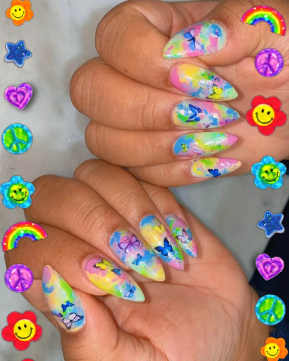 Rainbow butterfly nail design