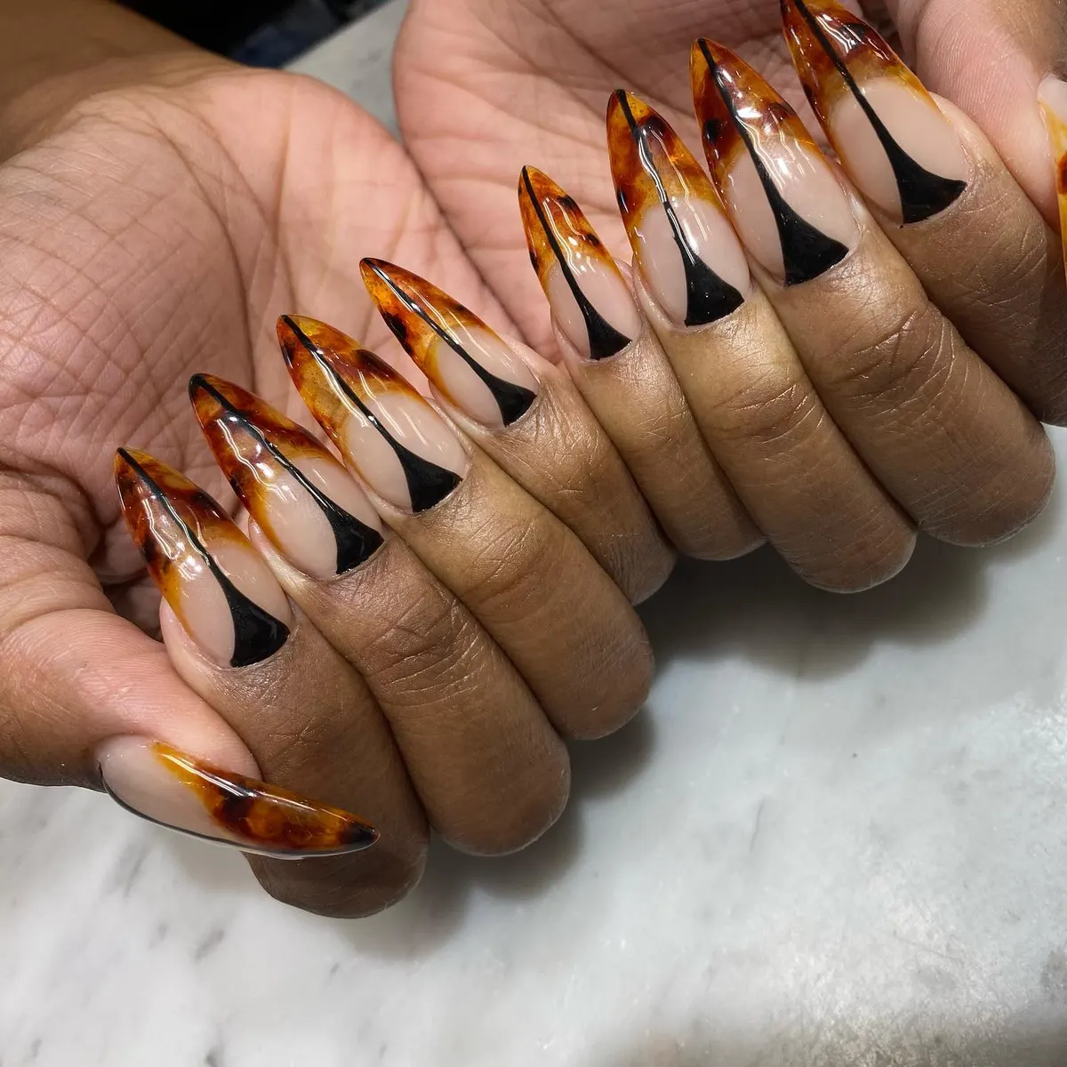 Tortoise-shell French manicure